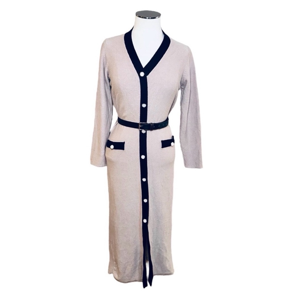 SHEIN Beige Cardigan long sleeves sweater dress